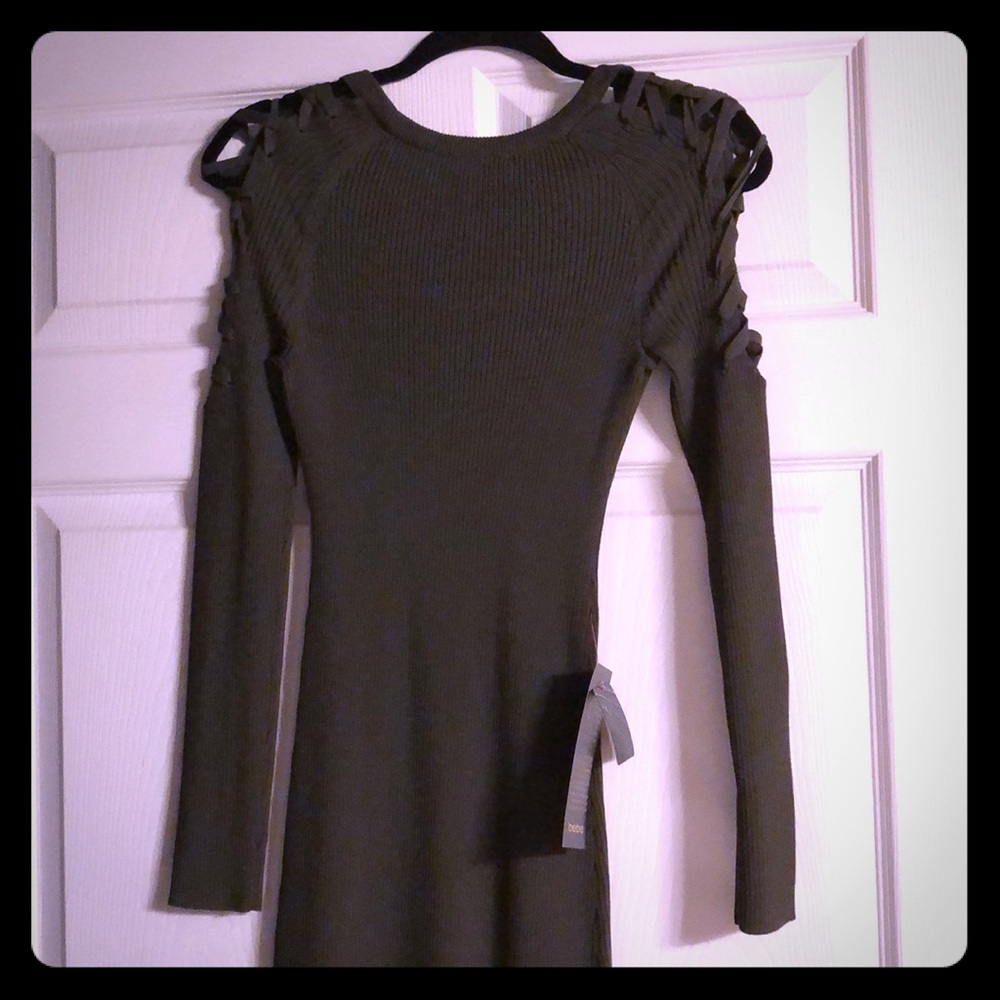 Bebe Lace Up Sleeves Olive Green Sweater Dress🍃
